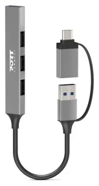 PORT CONNECT 900160 stříbrná / USB hub / 1x USB 3.0 / 3x USB 2.0 / USB-A/USB-C konektor (900160)