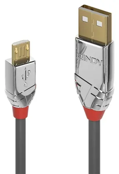Lindy USB 2.0 Cromo Line šedá / Kabel USB / USB A - Micro-USB B / 3 m / 480 Mbit/s (36653)