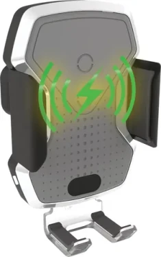Compass LUKE-X stříbrná / Držák telefonu do auta / Bezdrátové nabíjení 10W / Do mřížky ventilace (06301)