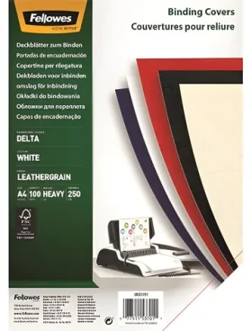 Fellowes Delta A4 bílá / Kartonové desky / 100 ks / imitace kůže / FSC (5370104)