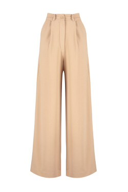 Trendyol Camel Extra široké nohavice / široké nohavice Plisé Detailní pletené kalhoty z krepové tkaniny