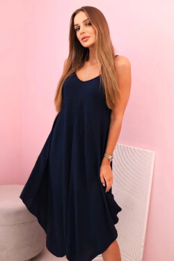 Women's dress with straps flared with an asymmetrical hem námořnická modř UNI