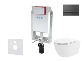 Kielle - Genesis Set předstěnové instalace, klozetu Oudee Vortex, sedátka softclose a tlačítka Gemini I, lesklá černá 30505SZ90