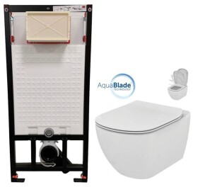DEANTE Podomítkový rám, pro závěsné WC mísy bez tlačítka + WC Ideal Standard Tesi se sedátkem SoftClose, AquaBlade CST_WC01 X TE1