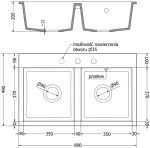 MEXEN/S - Hektor granitový dřez 2-bowl 800 x 480 mm, šedá, černý sifon 6521802000-71-B