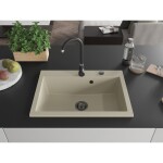MEXEN/S - Elix granitový dřez 1-miska 700 x 500 mm, béžový, sifon černá 6526701005-69-B