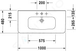 DURAVIT - DuraStyle Umyvadlo 1000x480 mm, s 1 otvorem pro baterii, s WonderGliss, bílá 23201000001