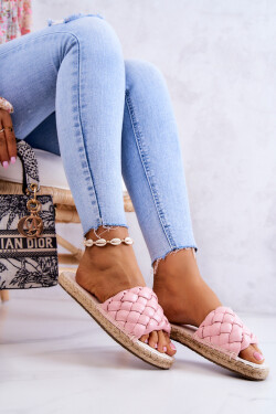 Kožené pletené pantofle Big Star JJ274921 Růžová 38