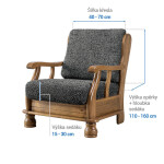 Bielastické potahy VITTORIA šedá křeslo s dřevěnými rukojeťmi (š. 40 - 70 cm)