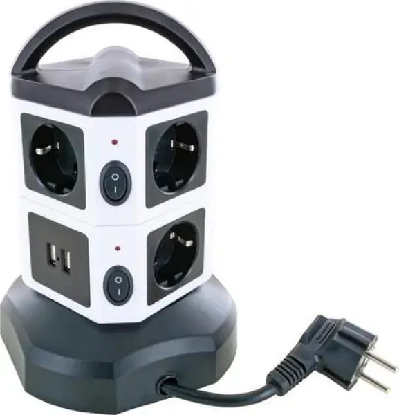 Schwaiger zásuvková věž 7x Schuko černá, bílá / Prodlužovací kabel / 1x USB-A / 1x USB-C / 1,8 m / IP44 (STDT2718)