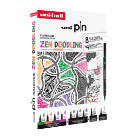 UNI PIN sada Zen Doodling - dárkový box, 8 linerů + SHALAKU mikrotužka, mix barev