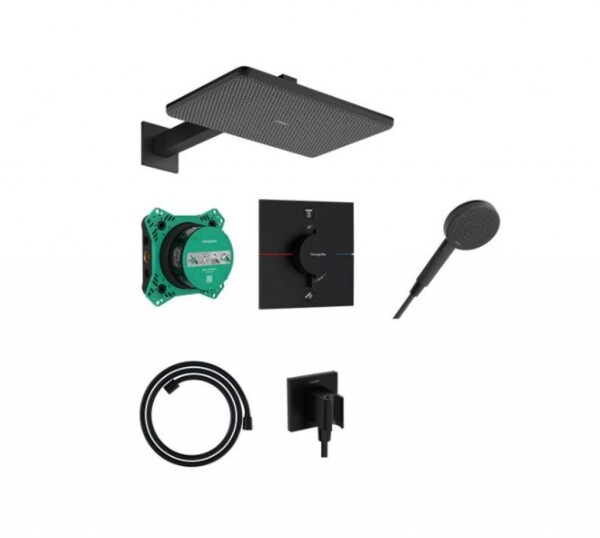 HANSGROHE - Raindance Alive Q Sprchový set s termostatem pod omítku, s tělesem, 21x34 cm, 3 proudy, matná černá 24620670