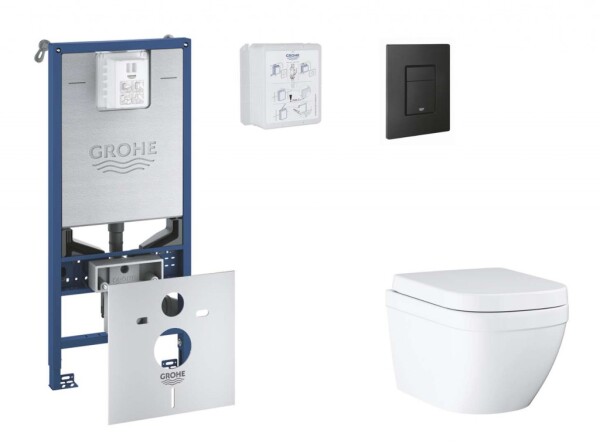 GROHE - Rapid SLX Set předstěnové instalace, klozetu, sedátka SoftClose a tlačítka Even, Triple Vortex, phantom black SANI11BB5104