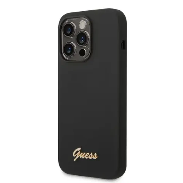 Pouzdro Guess Liquid Silicone Metal Logo iPhone 14 Pro Max černé