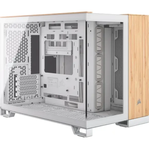 Corsair 2500X bílá bambusové dřevo / Micro-ATX / 1x USB-C 3.1 / 2x USB-A / bez zdroje / průhledná bočnice (CC-9011288-WW)