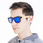 VeyRey Dřevěné polarizační sluneční brýle hranaté Conifer modrá skla