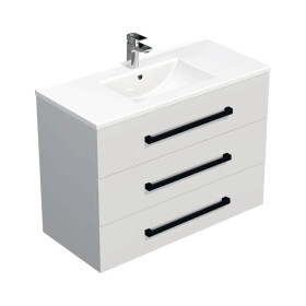 Koupelnová skříňka s černou úchytkou a umyvadlem SAT Cube Way 100x71x46 cm bílá lesk CUBE46C1003BIMOD CUBE46C1003BIMOD