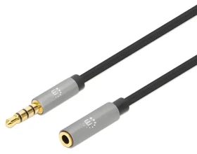Manhattan Aux 3,5 mm / Prodlužovací audio kabel / Jack 3,5mm samec-samice / 1 m / černá, stříbrná (356022)