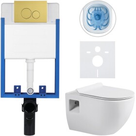 CERANO Kompletní podomítkový WC set Profi/Dure - bílá lesklá - WC tlačítko Duo, zlatá - k zazdění - 51x35 cm