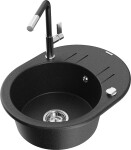 MEXEN/S - Kevin granitový dřez 1-miska s odkapávačem včetně baterie Flora, černá/srebrny metalik 6517-73-670401-07