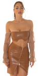 Sexy top Koucla s koženým výstřihem na ramenou brown Einheitsgroesse