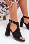 Sandály S Děrovaným Vzorem Na Podpatku Eko Semišové Černé Helori 40