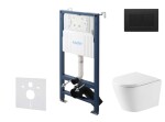 Kielle - Genesis New Set předstěnové instalace, klozetu Nefia, Vortex Rimless+, sedátka softclose a tlačítka Gemini New III, matná černá 30528SS54