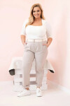 Dámské bavlněné kalhoty Plus Size s páskem tmavě béžová 4XL