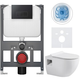 CERANO Kompletní WC set Basic/Dure - bílá lesklá - WC tlačítko Modulo/Černá - závěsné - nízký modul - předstěnová instalace - 51x35 cm