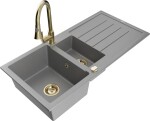 MEXEN - Andres granitový dřez s odkapávačem včetně baterie Elia, šedá 6515-71-670101-50