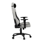 Herní křeslo, stříbrná látka, houpací mechanismus, polohování opěradla 90°-180°, 3D područky, polštáře z paměťové pěny,