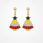 Náušnice ve tvaru vánočního stromečku - stříbrné zapínání, Zlatá