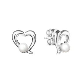 Stříbrné náušnice s perlou Elena, srdce, stříbro 925/1000, Stříbrná Bílá