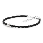 Korálkový náramek s perlou Paola - stříbro 925/1000, černý spinel, 17,5 cm + 3 cm (prodloužení) Bílá