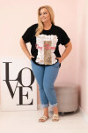 Dámská bavlněná halenka Plus Size s potiskem „Day Dream“ černá + camel UNI