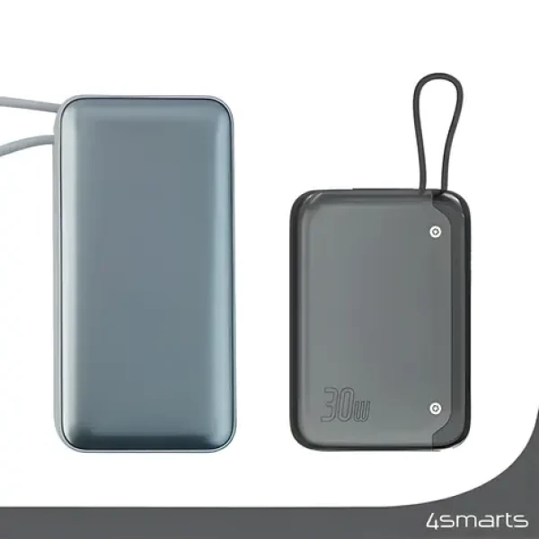 4smarts Pocket 10000mAh vesmírně šedá / Powerbanka / 30W PD / vestavěný USB-C kabel / LCD displej (540699)
