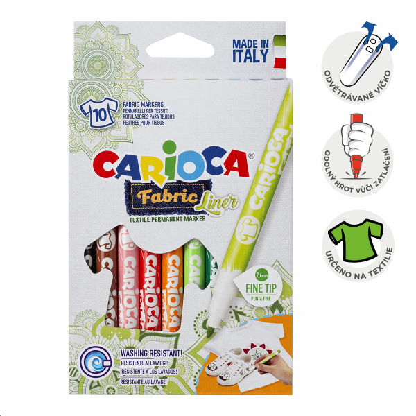 Carioca textilní fixy, tenký hrot, tenký hrot, 10 ks, mix barev