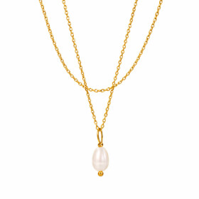 Dvojitý náhrdelník s perlou Éléonore Gold - chirurgická ocel, Zlatá 38 cm + 5 cm (prodloužení)