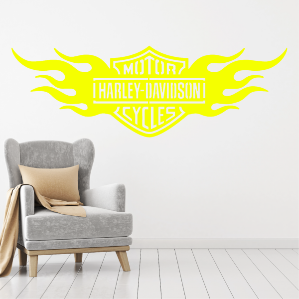 Samolepka Harley Davidson oheň Barva: žlutá, Velikost: 60 x 20 cm