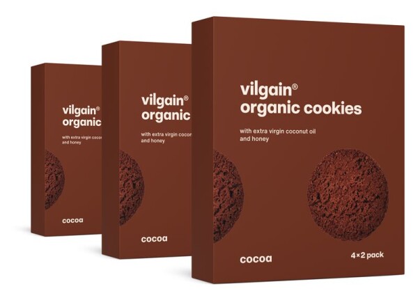 Vilgain Cookies BIO – 3× kakao 135 g (4 x 2 sušenky)