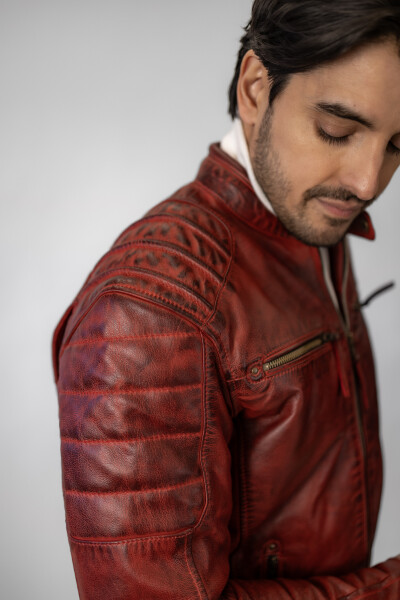 Pánská Kožená Bunda Nico Allesio Red Brixton Červená Velikost: XS
