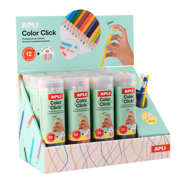 APLI pastelky stiskací s náhradními tuhami, 12 ks, mix barev, displej