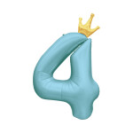 Balónek fóliový 82 cm světle modrý s korunkou číslo 4 - Albi