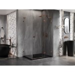 MEXEN/S - Lunar L sprchový kout dveře křídlové pravá 85 x 70, transparent, růžové zlato 834L-085-070-60-00-P