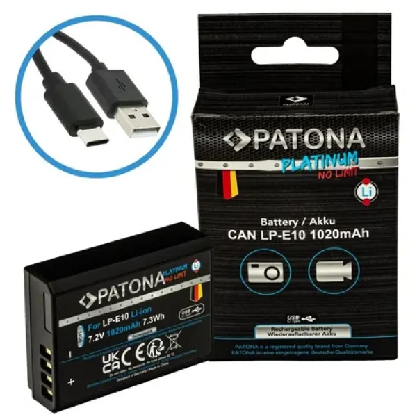 PATONA Platinum baterie pro foto Canon LP-E10 / 1020mAh / Li-Ion / USB-C nabíjení (PT1404)
