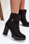 Zateplené dámské kotníkové boty na podpatku s ozdobnou páskou černé Zayna 40