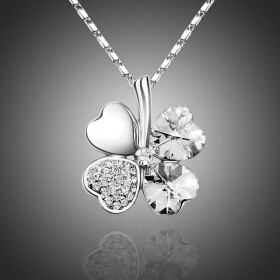 Náhrdelník Swarovski Elements Čtyřlístek pro štěstí - čirý, Bílá/čirá 40 cm + 5 cm (prodloužení)