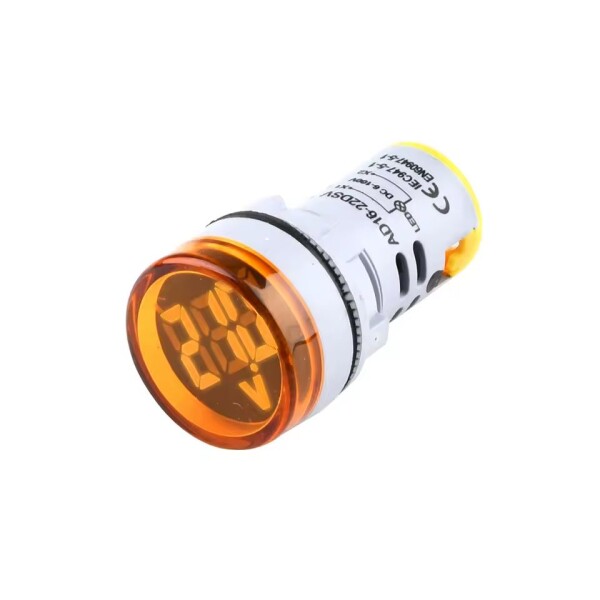 Panelový voltmetr pro DC napětí 5-100V, kulatý 22mm - Oranžový