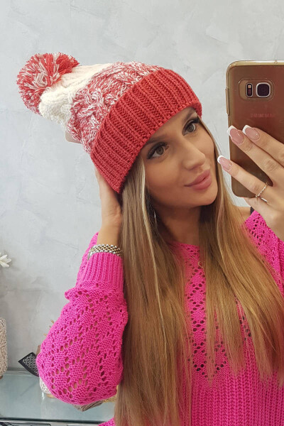 Dámská čepice s bambulí Abigail K326 raspberry+ecru UNI