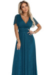 Dlouhé třpytivé šaty 635-1 MELANIA lahvově zelené - Numoco UNI